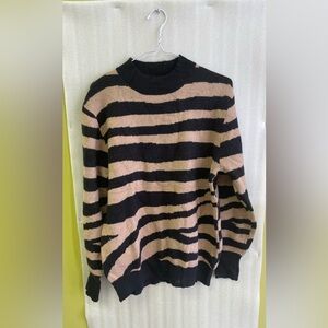Striped Black and Beige Men's Women’s  Crewneck Sweater Size Medium